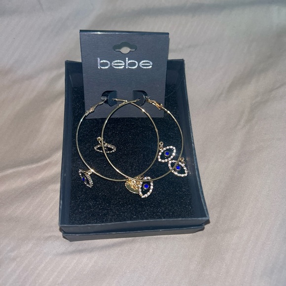 NWT - Bebe " Evil Eye Dangle Drop Hoops Earrings" - Picture 11 of 12